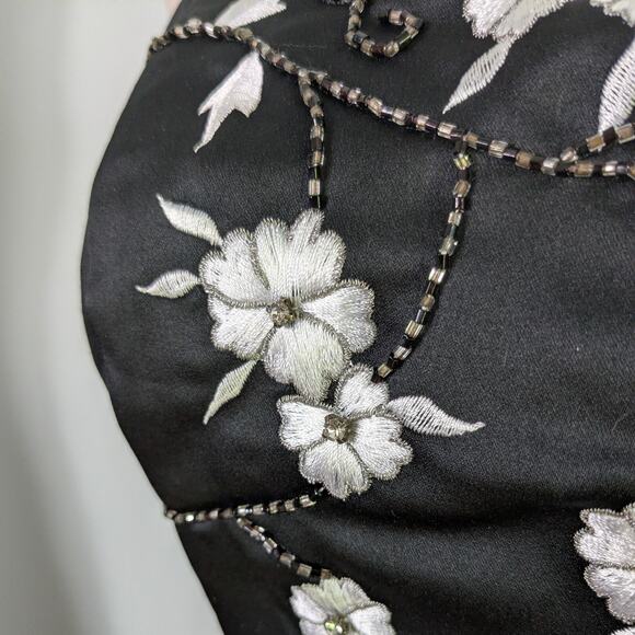 Vintage Prom Dress Maxi Gown 8 Black White 90s Y2K Goth Glam Floral Strapless - Picture 7 of 13